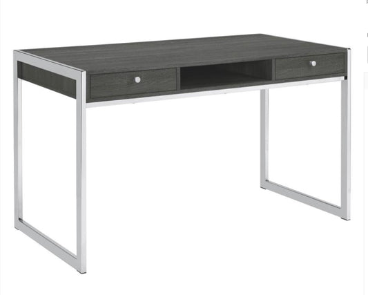 Wallice 2-drawer Writing Desk Weathered Grey and Chrome 801221