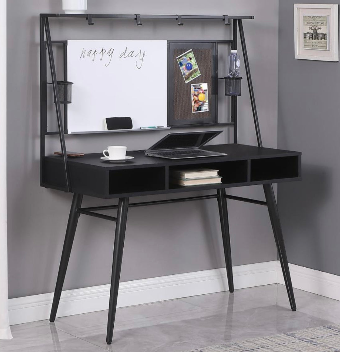 Jessie Writing Desk with USB Ports Black and Gunmetal 801404