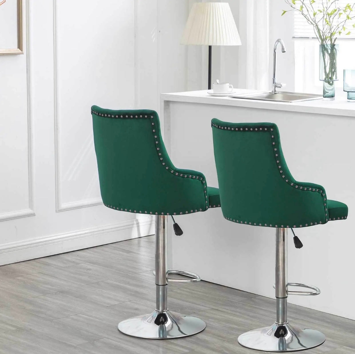 2 Velvet Green Bar Stools