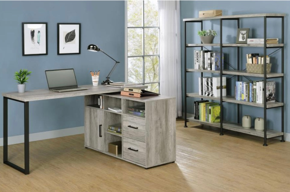 Hertford L-shape Office Desk with Storage Grey Driftwood 804462