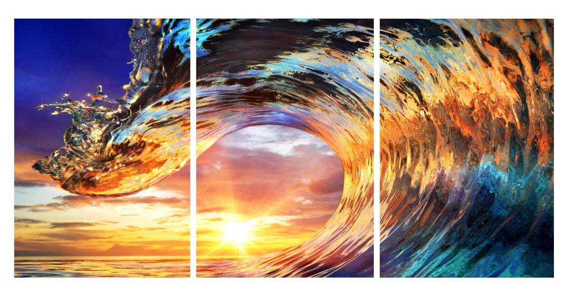 3PC Sunset Wave Glass Wall Art SHB3209-2