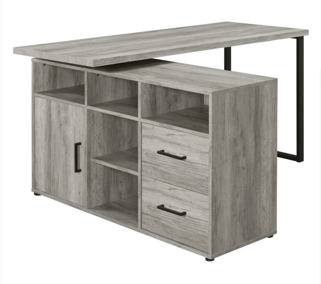 Hertford L-shape Office Desk with Storage Grey Driftwood 804462