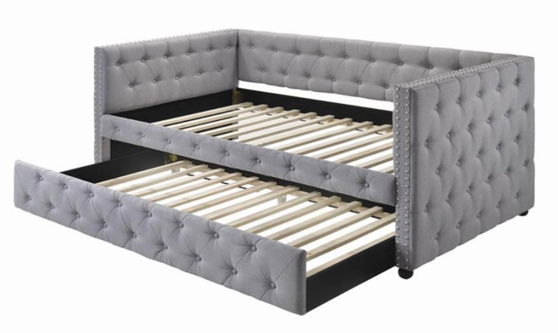 Mockern Tufted Upholstered Daybed with Trundle Grey 302161