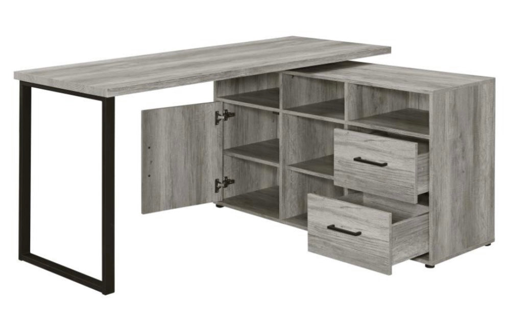 Hertford L-shape Office Desk with Storage Grey Driftwood 804462