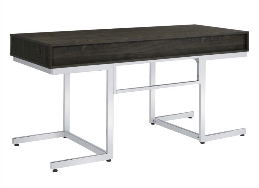 Noorvik 3-drawer Writing Desk Dark Oak and Chrome 881571