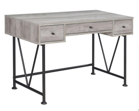 Analiese 3-drawer Writing Desk Grey Driftwood and Black 801549