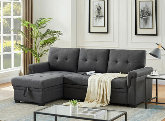 Reversible Lucca Dark Gray Linen Sectional 81342