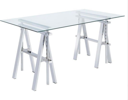 Statham Glass Top Adjustable Writing Desk Clear and Chrome 800900