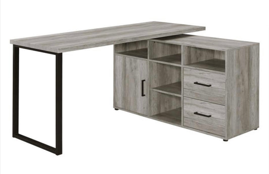 Hertford L-shape Office Desk with Storage Grey Driftwood 804462