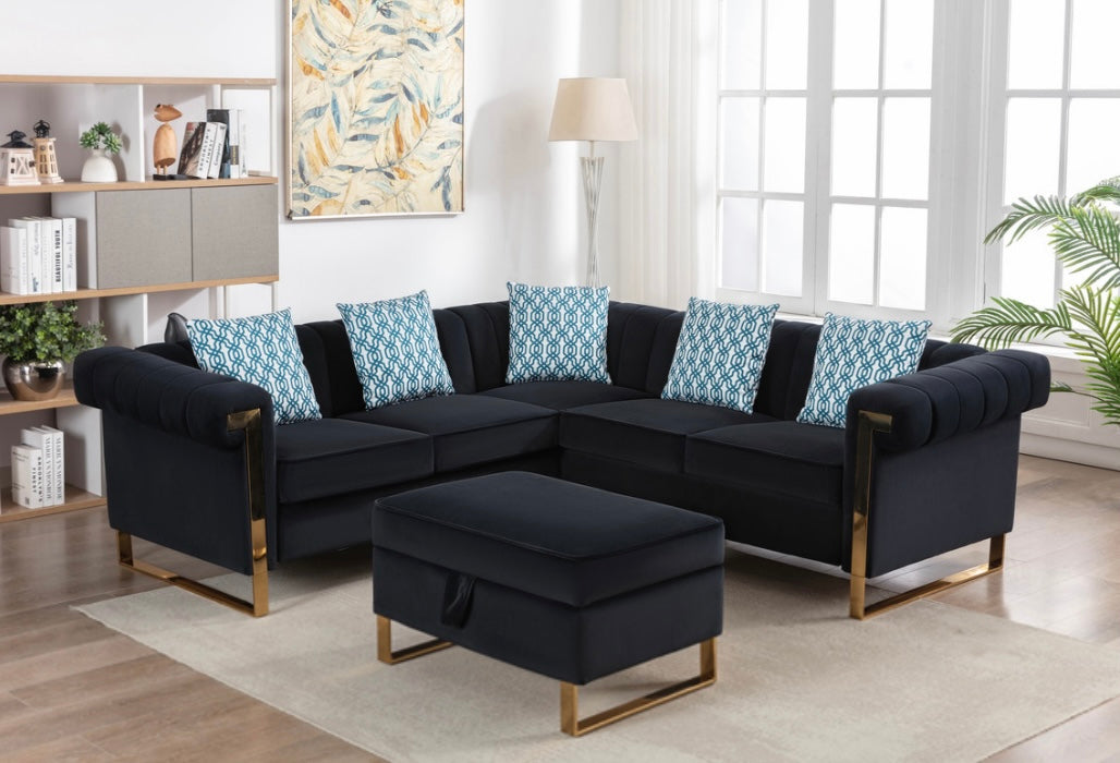 Maddie Black Velvet 5-Seater and Ottoman 89840BK-1