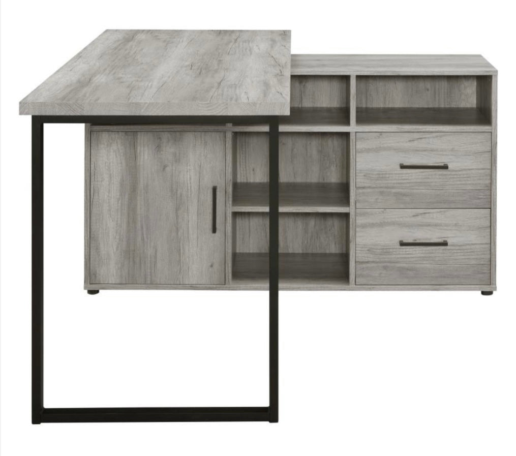 Hertford L-shape Office Desk with Storage Grey Driftwood 804462