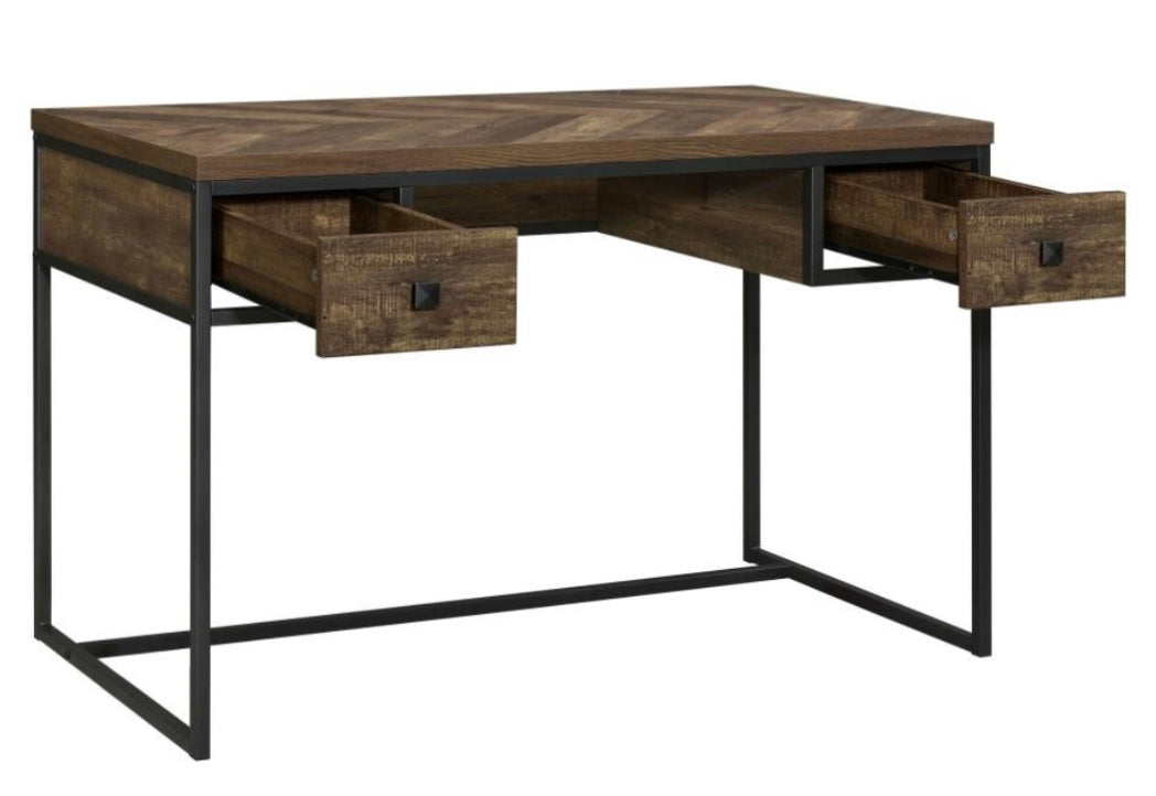 Millbrook 2-drawer Writing Desk Rustic Oak Herringbone and Gunmetal 882021