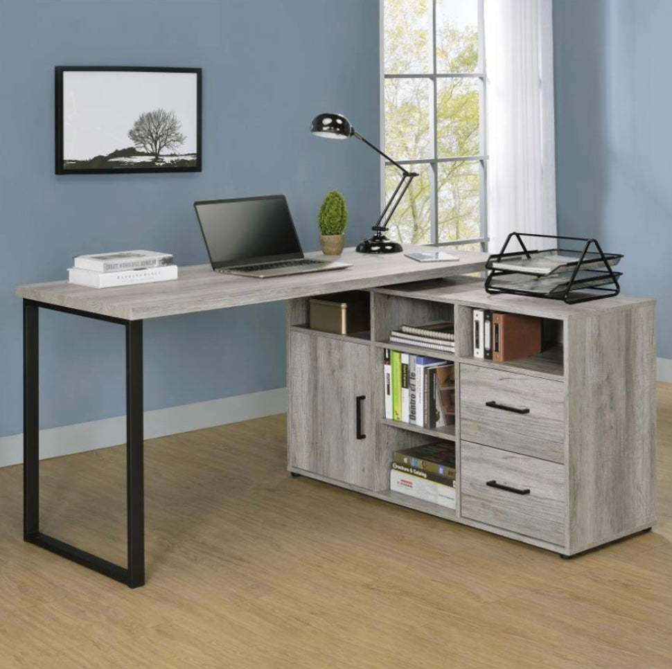 Hertford L-shape Office Desk with Storage Grey Driftwood 804462