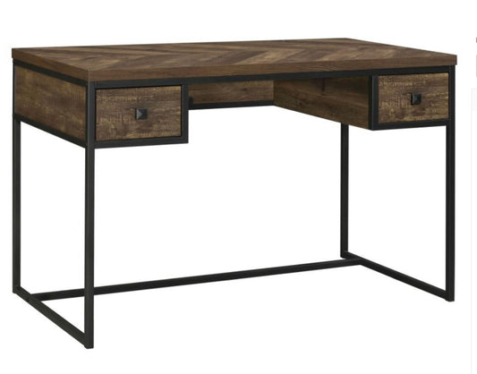 Millbrook 2-drawer Writing Desk Rustic Oak Herringbone and Gunmetal 882021