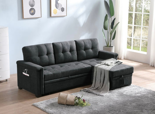 Reversible Ashlyn Dark Gray Woven Fabric Sleeper Sectional 81384