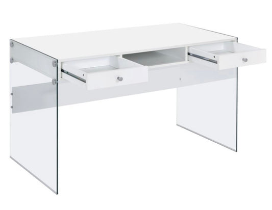 Dobrev 2-drawer Writing Desk Glossy White and Clear 800829