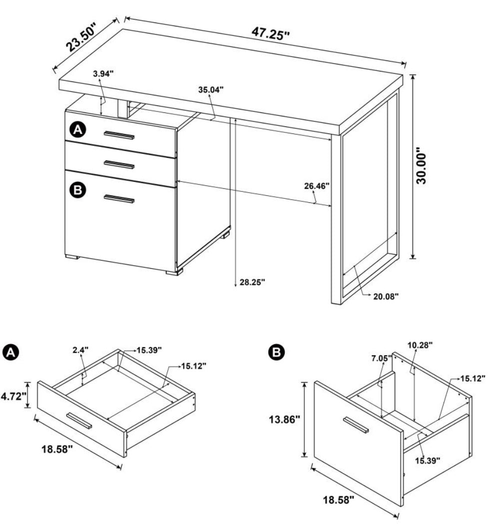 Brennan 3-drawer Office Desk White 800325