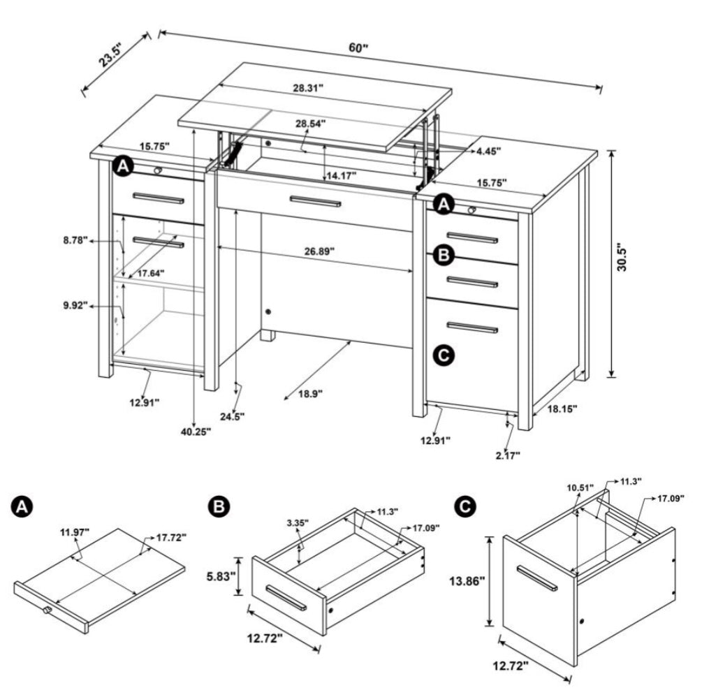 Dylan 4-drawer Lift Top Office Desk 801576