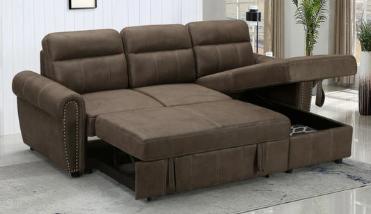 Ashton Saddle Brown Microfiber Sleeper Sectional 89112