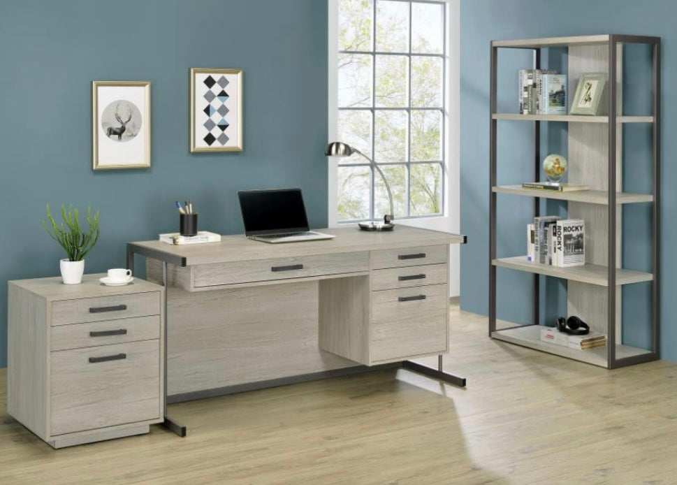 Loomis 4-drawer Rectangular Office Desk Whitewashed Grey and Gunmeta 805881