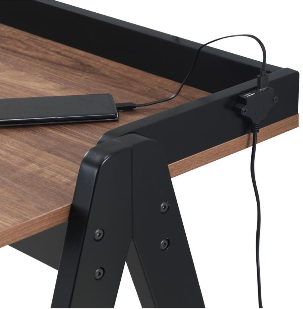 Raul Writing Desk Walnut and Black with USB ports 805926