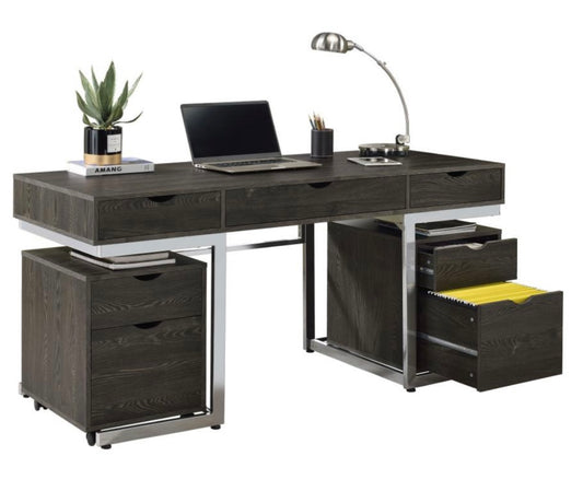 Noorvik 3-piece Writing Desk Set Dark Oak and Chrome 881571-S3