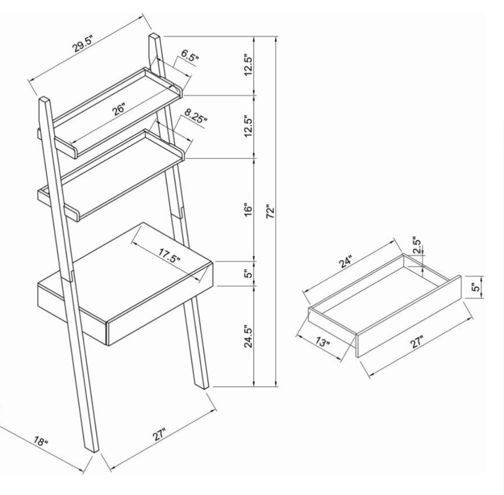 Colella 3-piece 1-drawer Ladder Desk Set Cappuccino 801373-S3