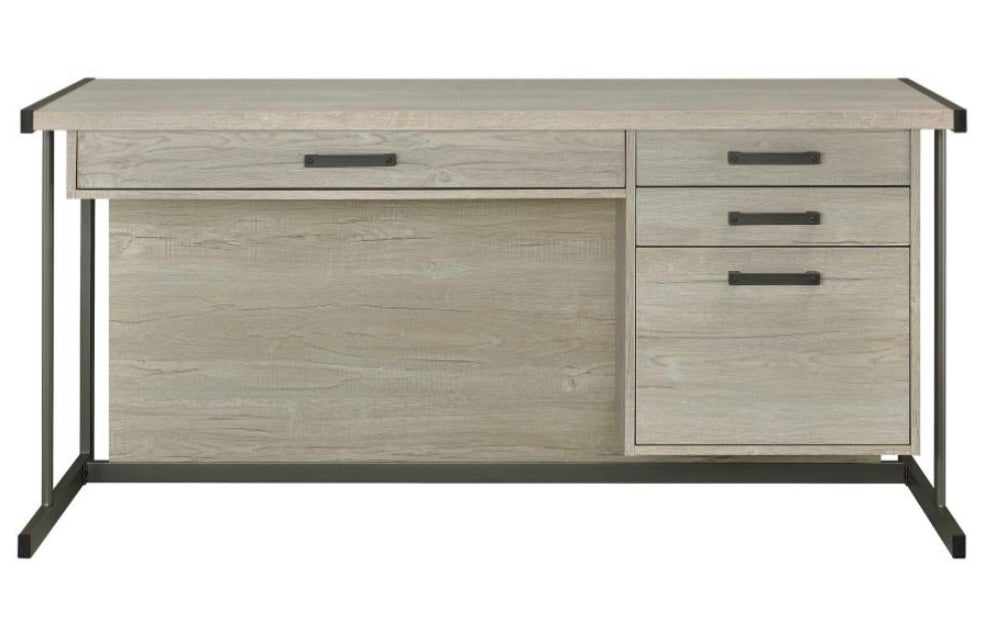 Loomis 4-drawer Rectangular Office Desk Whitewashed Grey and Gunmeta 805881