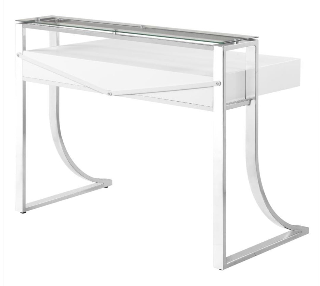 Gemma 2-drawer Writing Desk Glossy White and Chrome 802141