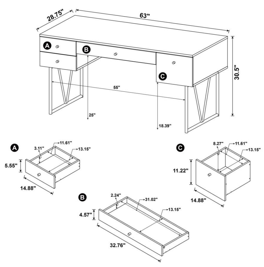 Analiese 4-drawer Writing Desk Antique Nutmeg 800999