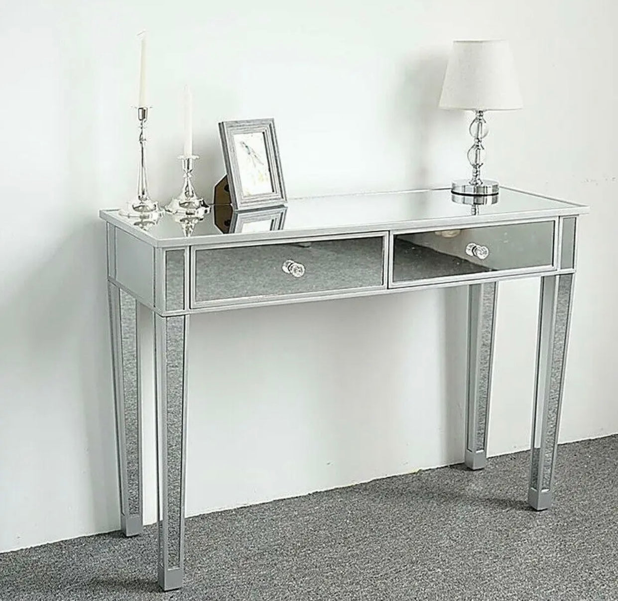 Silver Mirrored Glass Console Table SMGCT1