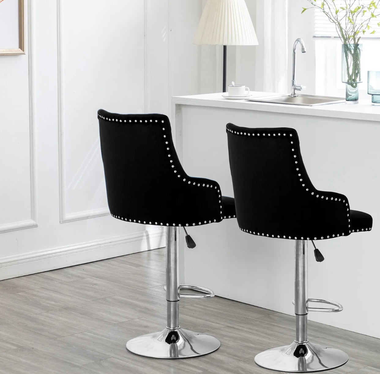 2 Velvet Black Bar Stools