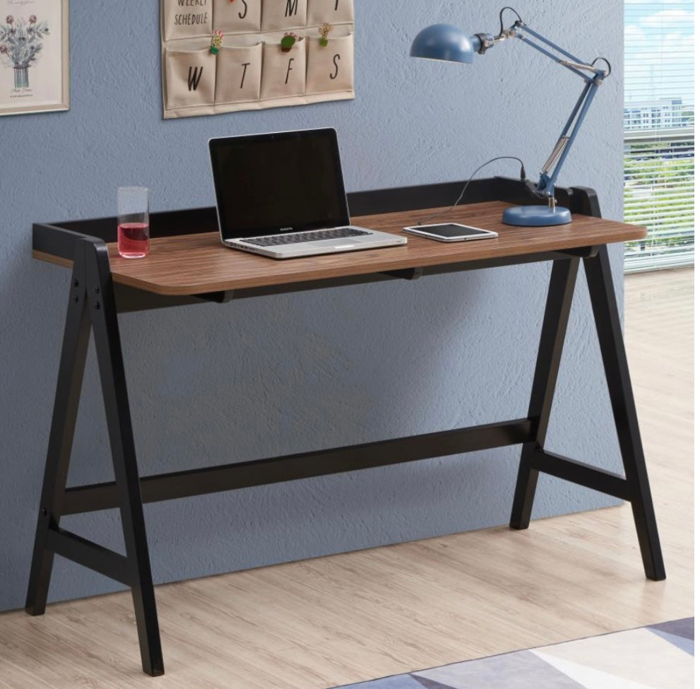 Raul Writing Desk Walnut and Black with USB ports 805926