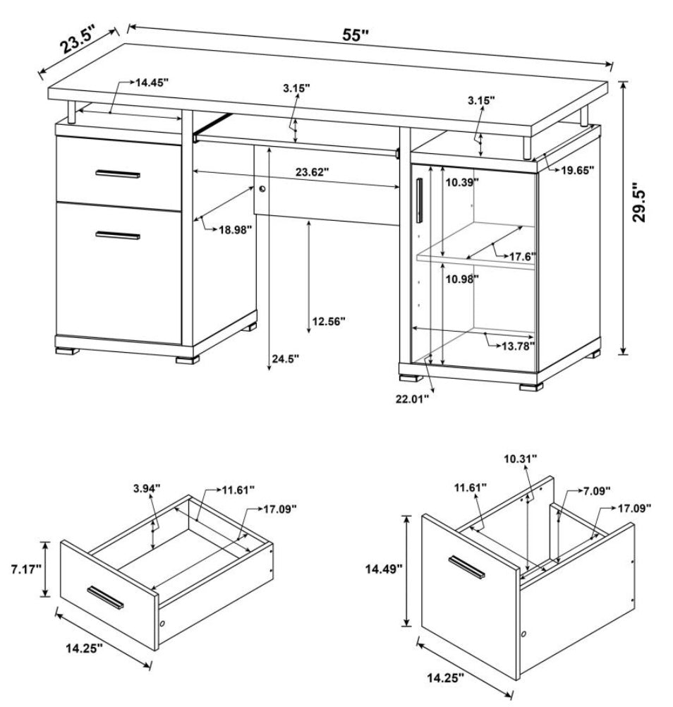 Tracy 2-drawer Computer Desk White 800108