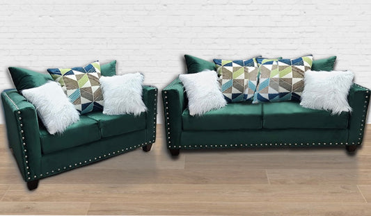 2 PCS Sofa and Loveseat Green U300SL-GRN