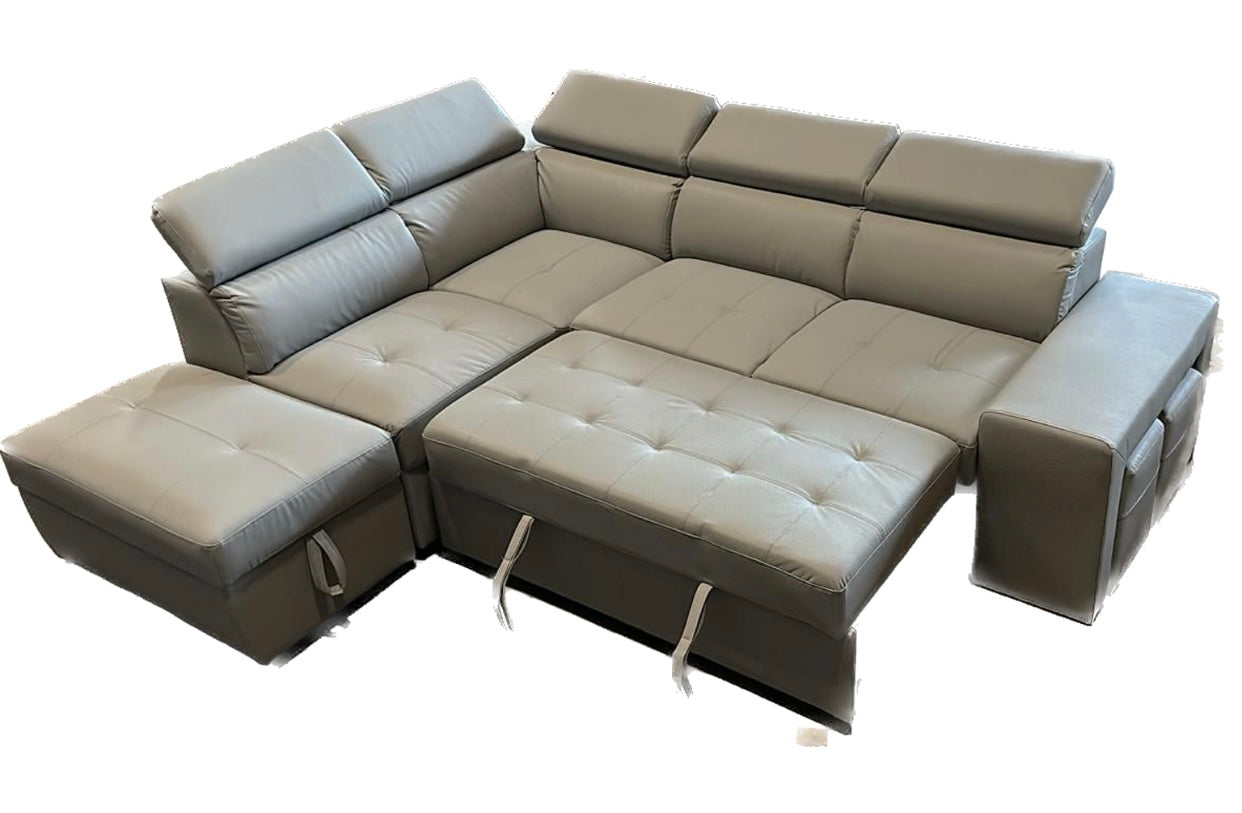 Positano Sectional Sleeper Grey Echo Leather LEFT