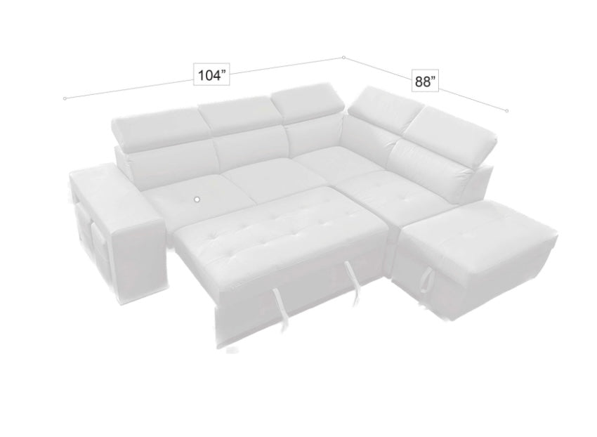 Positano Sectional Sleeper Grey Echo Leather LEFT