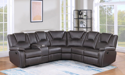 AMOS- BROWN Breathable Air Leather Modular Power Recliner Sectional M8191