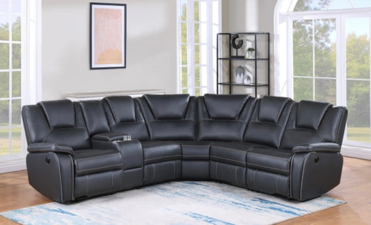 AMOS- BLACK Breathable Air Leather Modular Power Recliner Sectional M8190