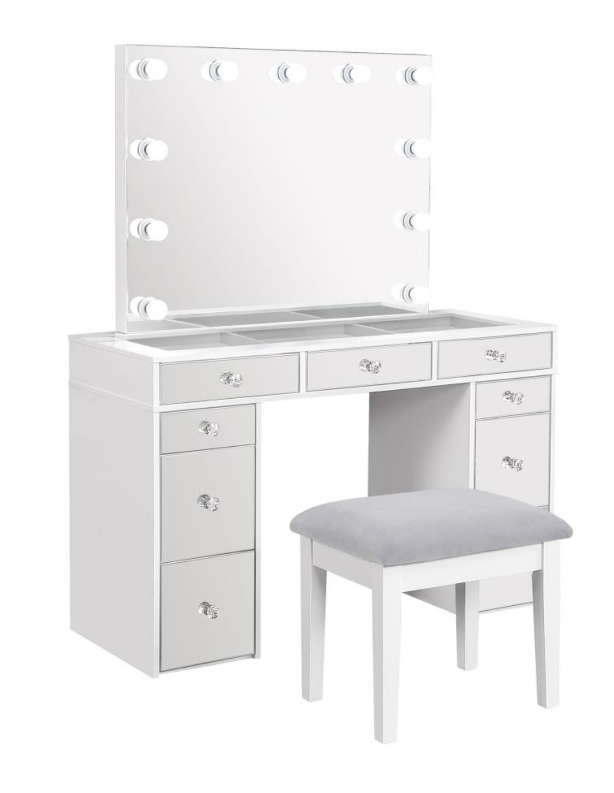 Regina 3-piece Makeup Vanity Table Set Hollywood Lighting White and Mirror 930245