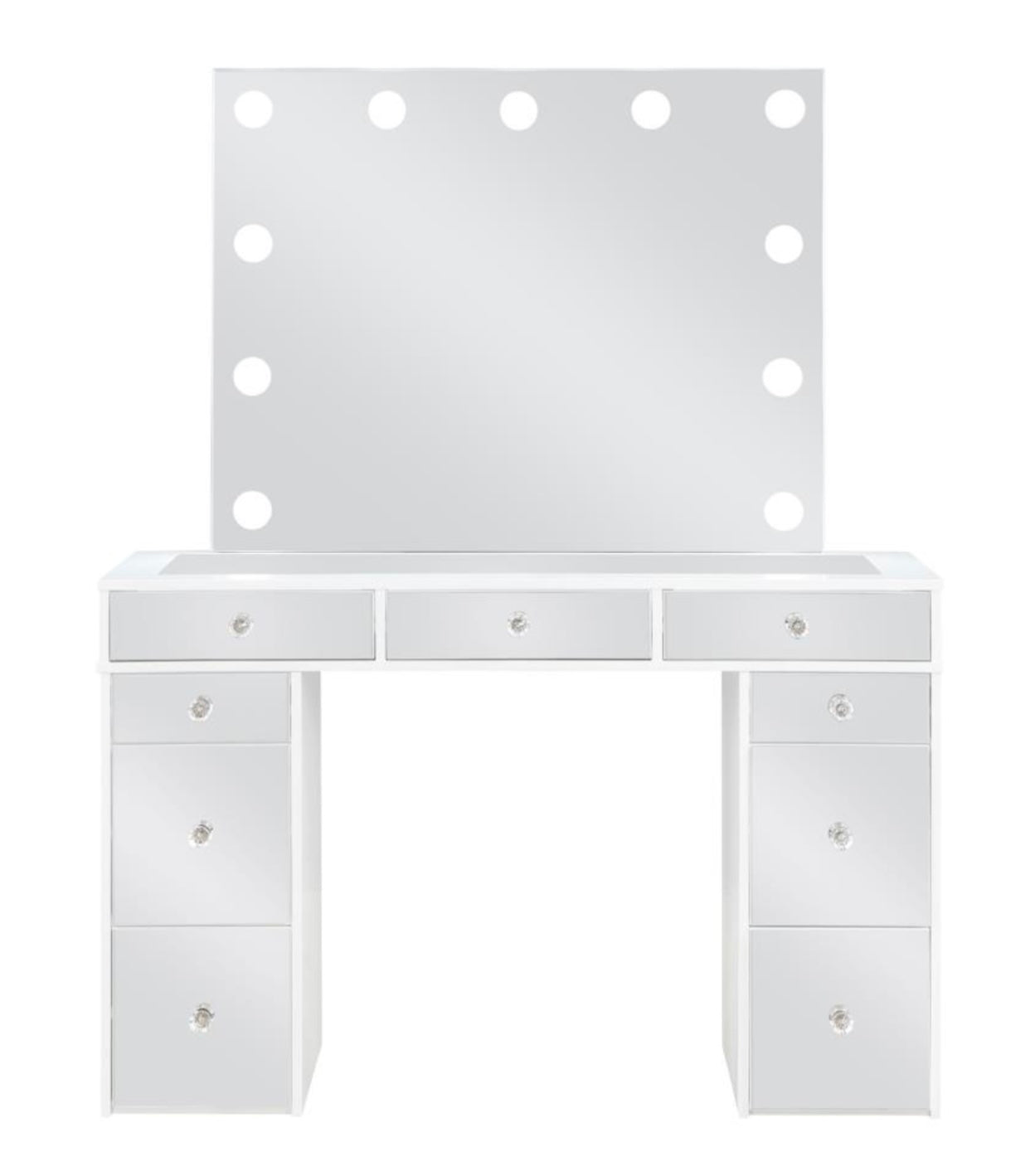 Regina 3-piece Makeup Vanity Table Set Hollywood Lighting White and Mirror 930245