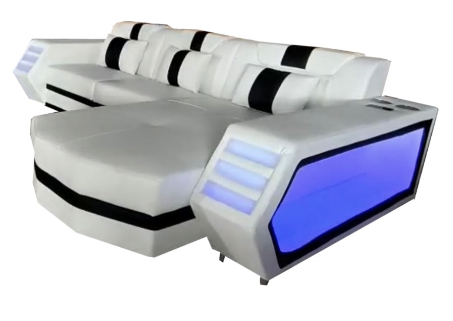 Boa Sectional LED White RIGHT ( Genuine/Real Leather )