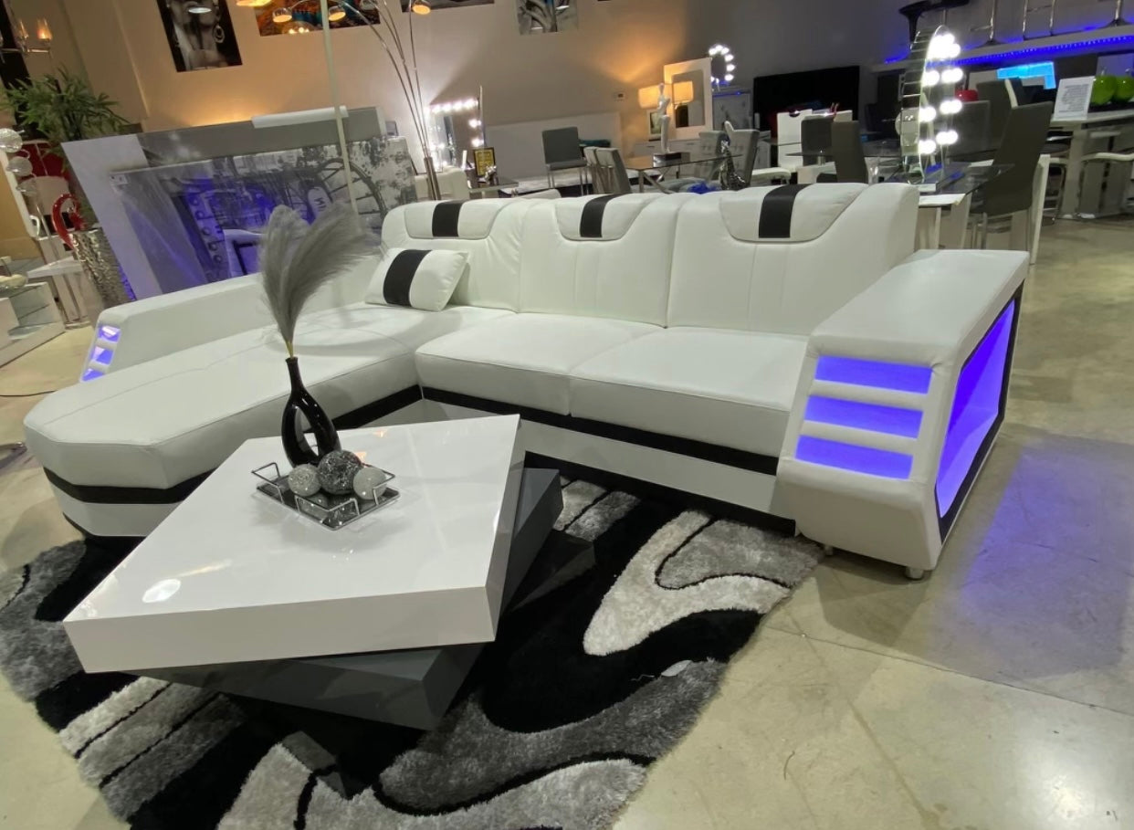 Boa Sectional LED White LEFT ( Genuine/Real Leather )