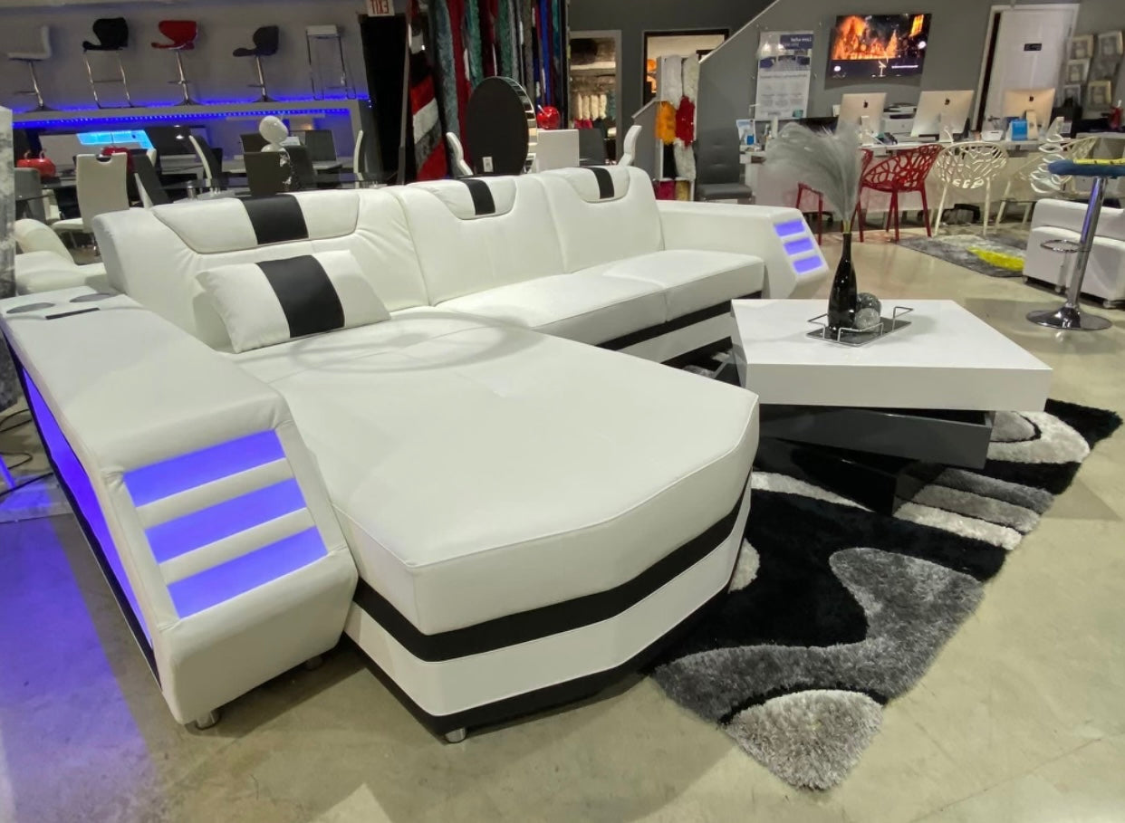 Boa Sectional LED White LEFT ( Genuine/Real Leather )