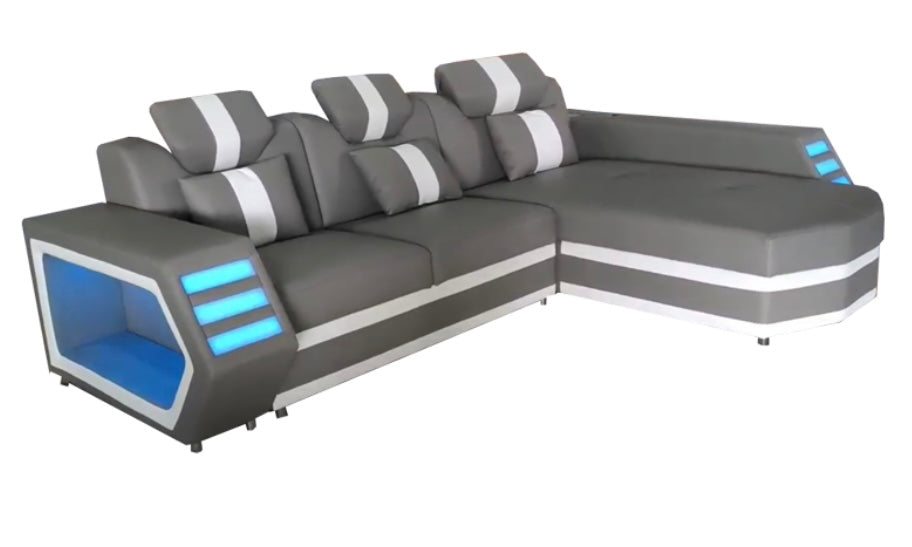 Boa Sectional LED Grey RIGHT ( Genuine/Real Leather )