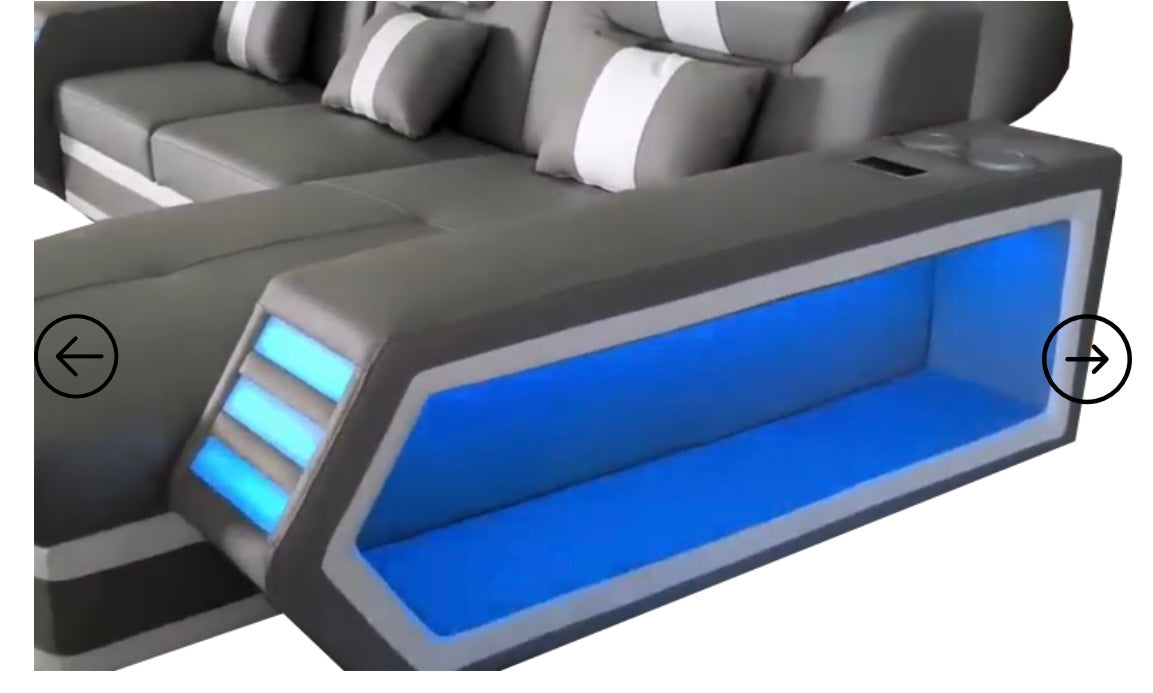 Boa Sectional LED Grey RIGHT ( Genuine/Real Leather )