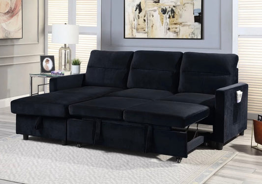 Reversible Ivy Black Velvet Loveseat Sectional Sleeper 89331