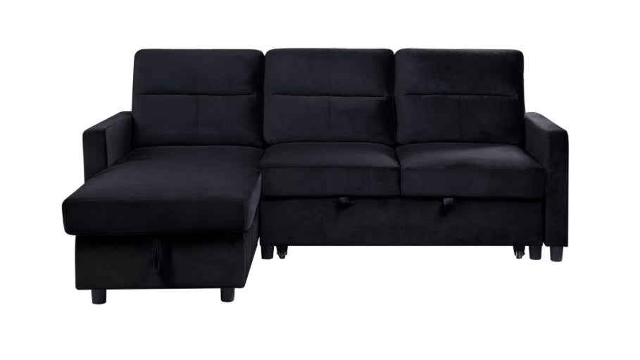 Reversible Ivy Black Velvet Loveseat Sectional Sleeper 89331