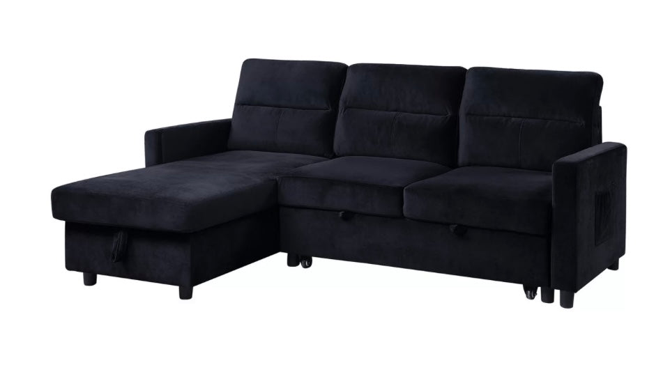 Reversible Ivy Black Velvet Loveseat Sectional Sleeper 89331