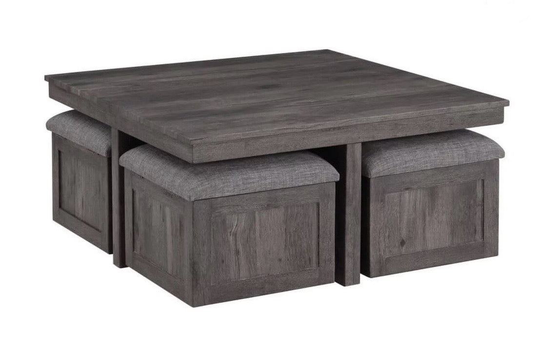 Rustic Wood Coffee Table with 4 Stools 98013